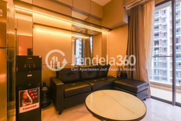 Living Room Trendy 2BR Apartment Middle Floor with City View at Sky House BSD Apartment