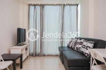 Living Room High Floor 1BR Apartment with City View at Tree Park BSD