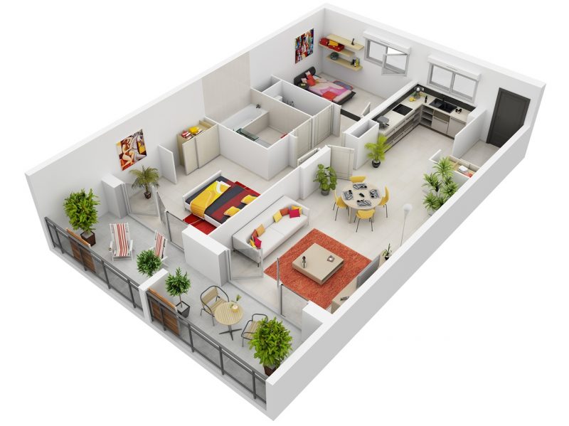 desain apartemen 2 kamar tidur luas