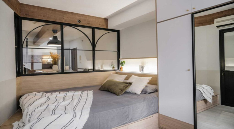 kamar estetik di apartemen: penggunaan kaca