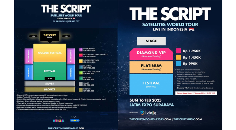 harga dan seat plan the script satellites jakarta surabaya