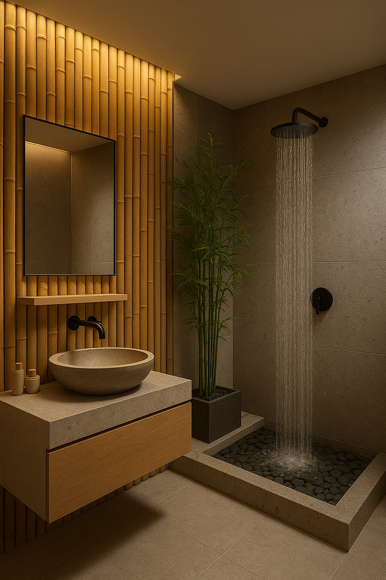 Desain Kamar Mandi Natural Zen