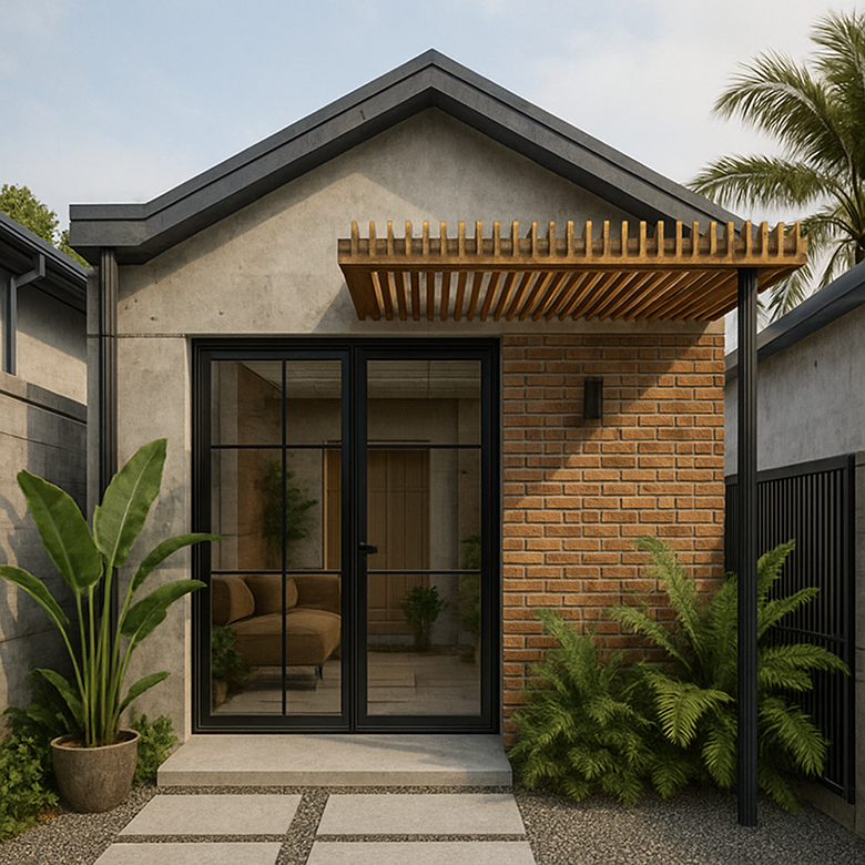 Desain Rumah minimalis Industrial Tropis rumah tipe 21