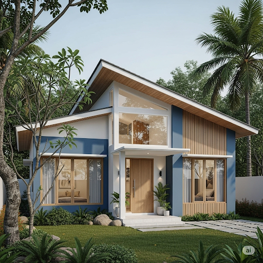 Desain rumah warna biru skandinavia modern