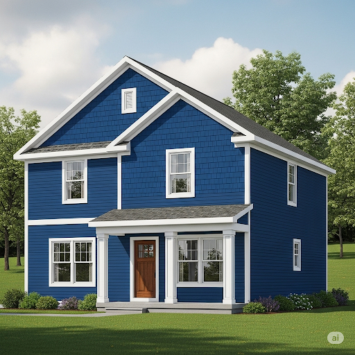 Rumah warna biru desain western country style