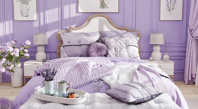 desain kamar tidur warna ungu